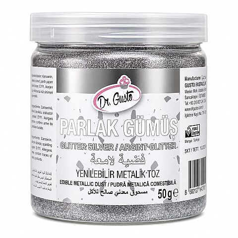 Dr. Gusto Yenilebilir Metalik Toz Glıtter Gümüş 50 gr